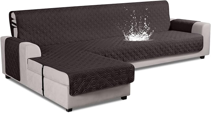 VANSOFY Upgraded Sectional Couch Covers 100% Waterproof L Shaped Sofa Slipcover Reversible Chaise Lounge Cover for Sectional Sofa Furniture Protector Cover for Pets Dog Cat(X-Large, Chocolate)