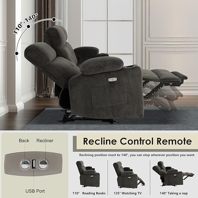 Power Reclining Sofa Set, 2 Pieces Reclining Living Room Set, Power Reclining Sofa and Loveseat Set, Recliner Sofa Set with Massage/Storage/Cup Houlder/USB Port for Living Room