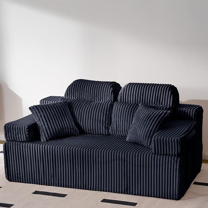 69’’ Loveseat Couch with High Backrest, Small Modular Sectional Sofa, Cloud Corduroy, Boneless Couches for Living Room(Dark Grey)