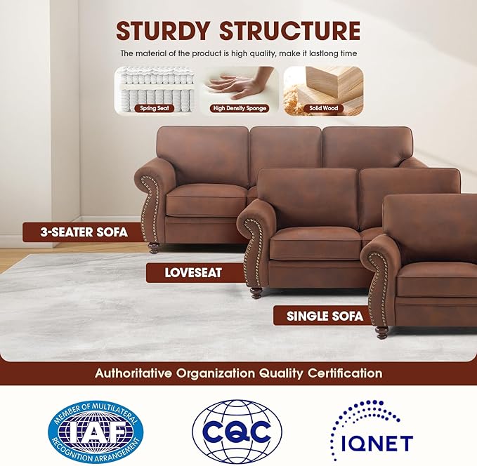 Living Room Furniture Sets,Sofa Sets and Couch Sets for Living Room,Mid-Century Vintage Sofa Couches with Rivet Design (Caramel, 2 Single+3 Seater)