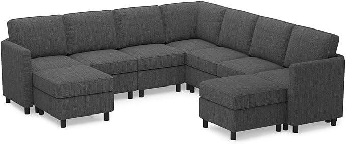 Belffin 107.1" 9 Seats Modular Sectional Sofa U Shaped Couch Big Corner Washable Sectional Couches for Living Room Comfy Couches with Storage Seat Couch Sofas with Chaise,Dark Grey