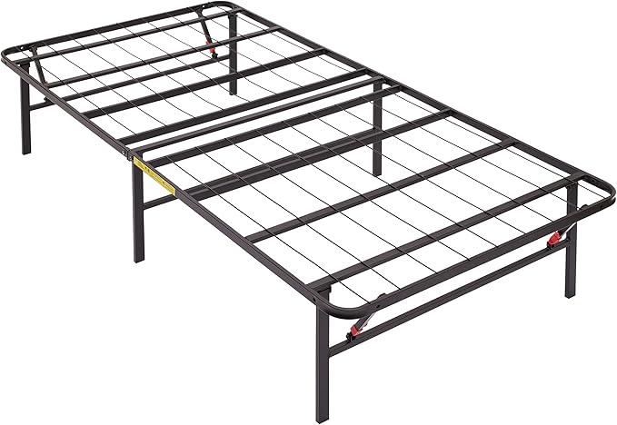 Amazon Basics Foldable Metal Platform Bed Frame with Tool-Free Setup, 14 Inches High, Storage Space, Sturdy Steel Frame, No Box Spring Needed, Twin XL, Black