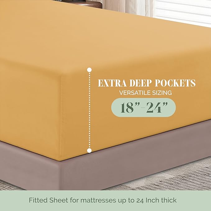 Elegant Comfort 1500 Premium Hotel Quality 18-24 Inches Deep - Extra Deep Pocket Single Fitted Sheet for High Mattress, Luxury and Softest, Smart Pocket - Wrinkle Free, Full, Gold