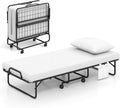 Giantex Folding Bed with Mattress and Top Pillow, Cot Portable Guest Bed w/Metal Frame, Storage Pocket & Cover, Space-Saving Rollaway Bed with Memory Foam Mattress for Adults, 75" x 31"
