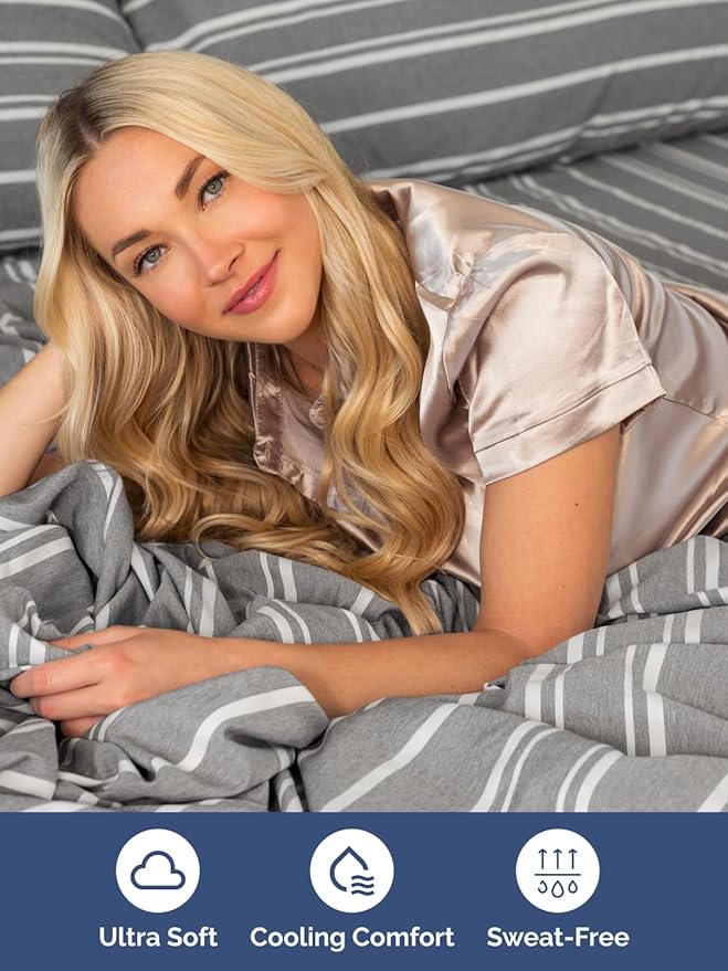 Extra Deep Cal King Sheet Set - 6 Piece Breathable and Cooling Sheets - Hotel Luxury Bedding for Women, Men, Kids & Teens - Easy Secure Fit - Soft & Wrinkle Free - Extra Deep Pockets - Grey Stripes