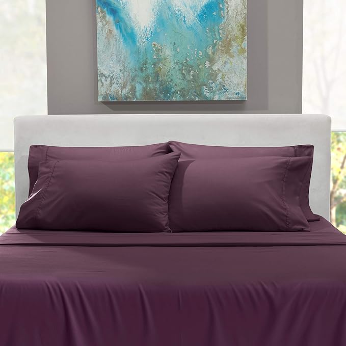 Hearth & Harbor Extra Deep Pocket Sheets - Fits Mattress 18-24 Inches Deep - Extra Deep Pocket Twin Sheets Sets - 4 Piece Twin Size - Eggplant