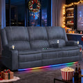 Redesigned Recliner Sofa 3 Seater Couch with Recliner, Home Theater Seating with Liftable Console & Removable Armrest, Manual Velvet Fabric Sofa Reclinering with Storage & USB Ports for Living Room