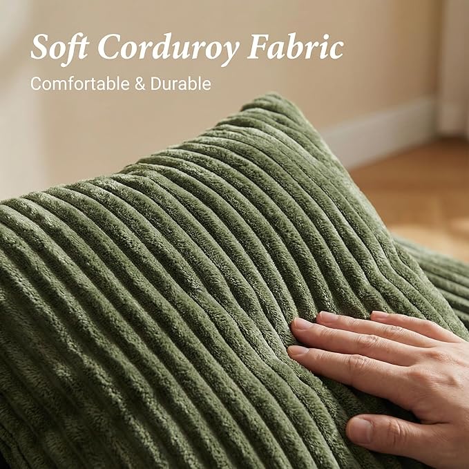 109“L-Shaped Sectional Sofa Boneless Couch Upholstery Cloud Modular Couch with Chaise No Assembly Required Corduroy Fabric Combination Deep Seat Living Room Bedroom(Green, Right Hand Facing)