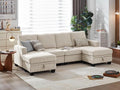 CHIC HOUSE Modular Sectional Sofa with Storage Ottomans, Corduroy Cloud Couch for Small Spaces & Apartments, Reconfigurable L/U Shaped Convertible Corner Sofa, Beige, 6 Seater Sectional
