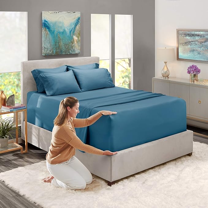 Hearth & Harbor Extra Deep Pocket Sheets - Fits Mattress 18-24 Inches Deep - Extra Deep Pocket Full Size Sets - 6 Piece Full Size - Full - Blue Heaven