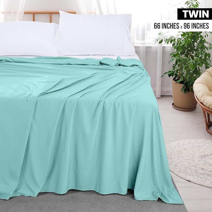Utopia Bedding Flat Sheet - 1 Pack (Twin, Spa Blue)- Soft Brushed Microfiber Fabric - Shrinkage & Fade Resistant Top Sheet - Easy Care Bed Sheet