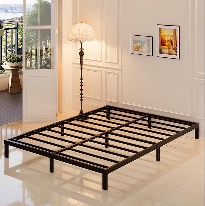 Maenizi 8 Inch Cal King Bed Frame No Box Spring Needed, Heavy Duty California King Metal Platform Support Up to 3000 lbs with Steel Slat, Easy Assembly, Noise Free, Black