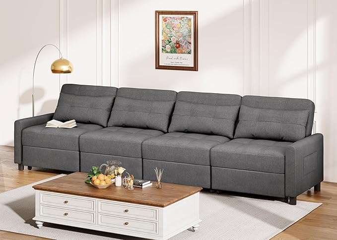 Aiho Pull Out Couch, Convertible Sofa Bed with Adjustable Backrest, 5 Seater Sectional Sleeper Sofa, Couch Bed with Spring Support, for Apartment Living Room, Dark Grey