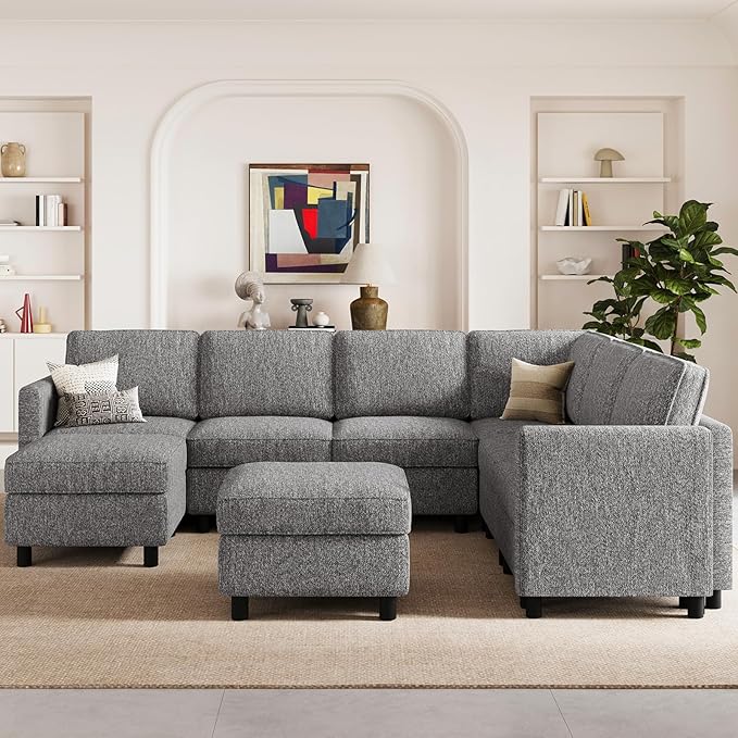 Belffin 107.1" 8 Seats U Shaped Couch Modular Sectional Sofa Seat Couch with Storage Comfy Washable Sectional Couches for Living Room Sofas Set with Chaise,Grey