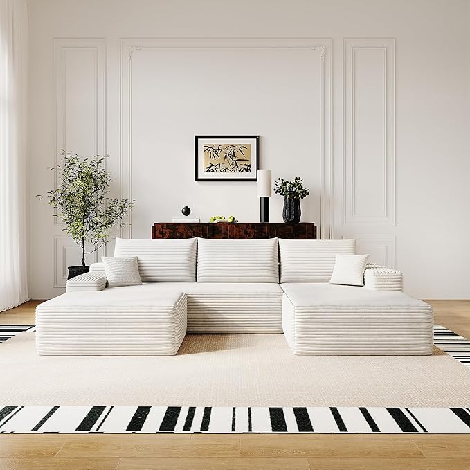 108" Sectional Couches for Living Room Cloud Couch Sofa with L-Shape Upholstered Boneless Couchs Modern Modular Sectional Couch with Chaise (White, 108" Right Facing Chaise+2Seaters+1Ottoman)