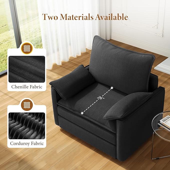 Vesgantti 40" Single Seat Sofa, Comfy Cloud Couch Deep Seat Upholstered Couch Chenille Modern Sofa with Armrest Pillows, Easy Assembly for Living Room, Bedroom and Apartment, Black