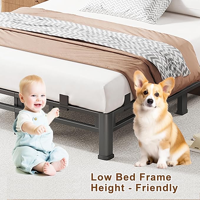 ROIL 10 Inch Full Size Bed Frame, Metal Bed Frame & Box Spring 2 in 1 Platform with Round Corner Legs, 4000LBS Double Layer Low Profile Metal Platform Mattress Baffles, Noise-Free Easy Assembly