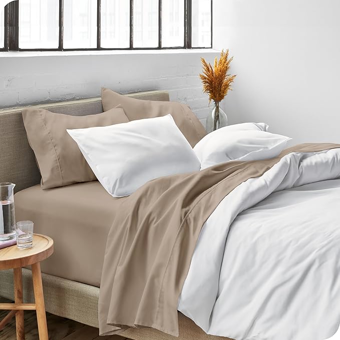 Bare Home Queen Sheet Set - 1800 Ultra-Soft Microfiber Queen Bed Sheets - Double Brushed - Deep Pockets - Easy Fit - 4 Piece Set - Bedding Sheets & Pillowcases (Queen, Pebble)