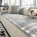 Sofa Couch Cover, Sofa Covers for Dogs Washable, Non-Slip Striped Sofa Slipcovers for Sectional Sofa, Sofa Cover Furniture Protector for L Shaped(Light Grey 27.6"x 82.7")