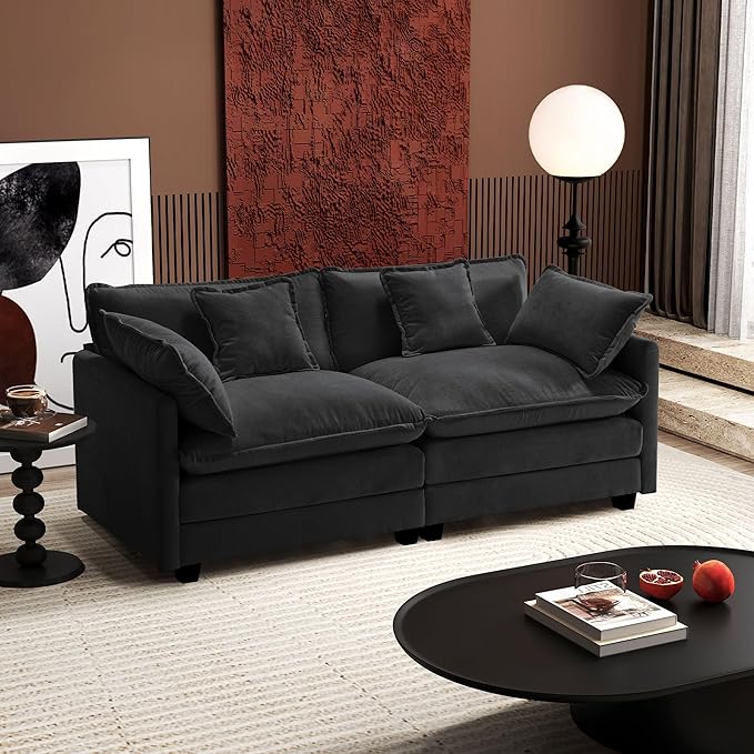 Ihanherry Cloud Sofa 77 Inch Loveseat, Modern Sectional Couch, 2-Seats Sofa for Living Room Bedroom and Apartment, Comfy Double Layer Upholstered Seat Cushion, Breathable Chenille Fabric, Black