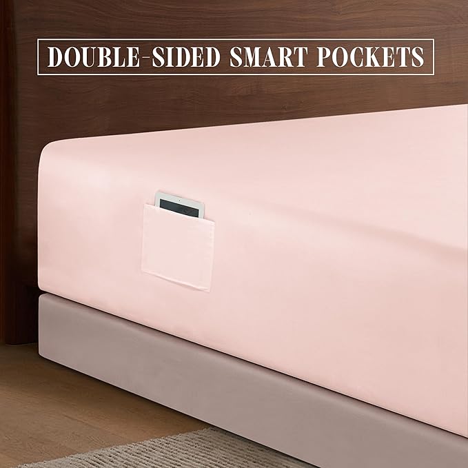 Elegant Comfort 1500 Premium Hotel Quality 18-24 Inches Deep - Extra Deep Pocket Single Fitted Sheet for High Mattress, Luxury and Softest, Smart Pocket - Wrinkle Free, California King, Blush Pink