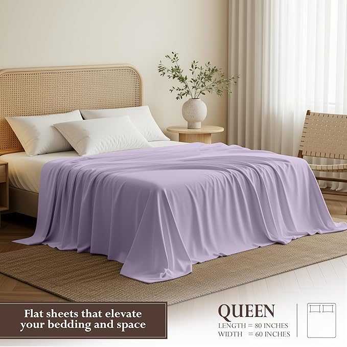 Utopia Bedding Flat Sheet - 1 Pack (Queen, Lavender) - Soft Brushed Microfiber Fabric - Shrinkage & Fade Resistant Top Sheet - Easy Care Bed Sheet