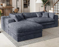 Belffin Plush Corduroy L Shaped Couch with Deep Seat Boneless Modular Sectional Cloud Boneless Couches for Living Room. Left Facing Chaise. Grey Sofa