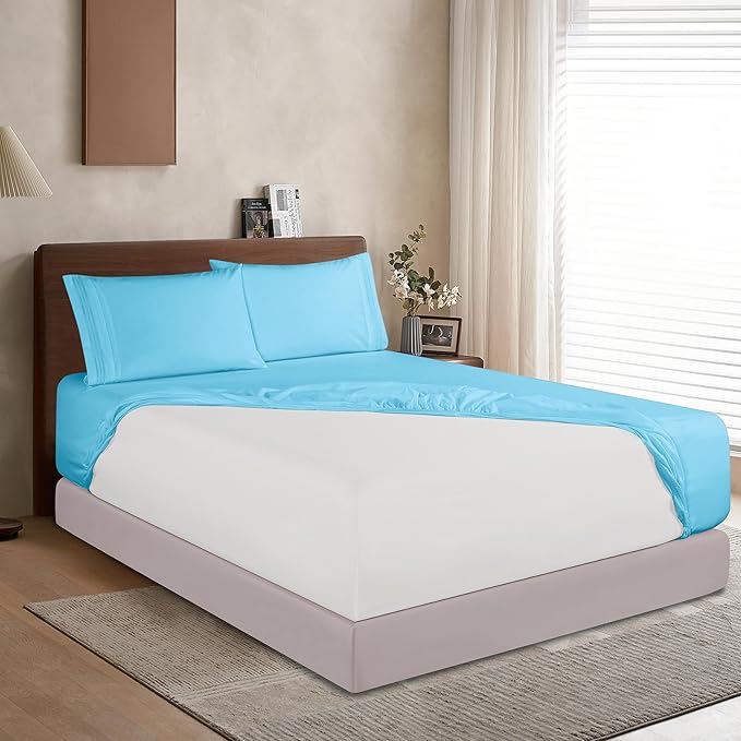 Elegant Comfort 1500 Premium Hotel Quality 18-24 Inches Deep - Extra Deep Pocket Single Fitted Sheet for High Mattress, Luxury and Softest, Smart Pocket - Wrinkle Free, California King, Aqua Blue