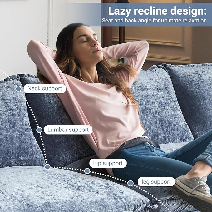 VINGLI 87" Cloud Sectional Sofa, Comfy L-Shaped Extra Deep Seat Sofa Couch for Living Room,Modern 2-Seat Convertible Loveseat Sofa with Ottoman for Small Space(Navy Blue)