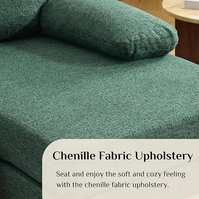Karl home 110" U-Shape Sectional Couches for Living Room Chenille Upholstery 4 Seat Sofa Set with Double Chaises & Wood Grain Legs for Apartment, Green