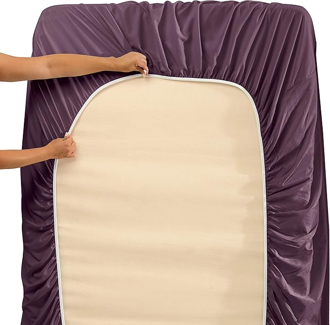 Hearth & Harbor Extra Deep Pocket Sheets - Fits Mattress 18-24 Inches Deep - Extra Deep Pocket Full Size Sets - 6 Piece Full Size - Full - Eggplant