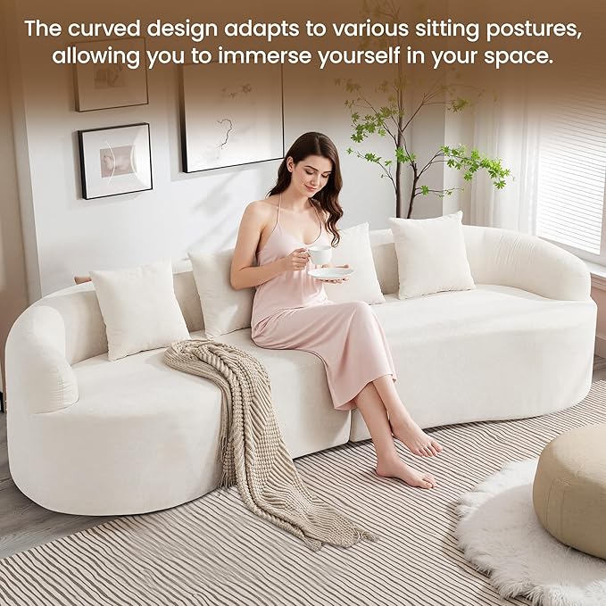 110" Boneless 4 Seater Sofa Couch, Modern Oversized Curved Cloud Sofa, Chenille 4-Seater Deep Seat Sectional Couches for Living Room, No Assembly, Beige