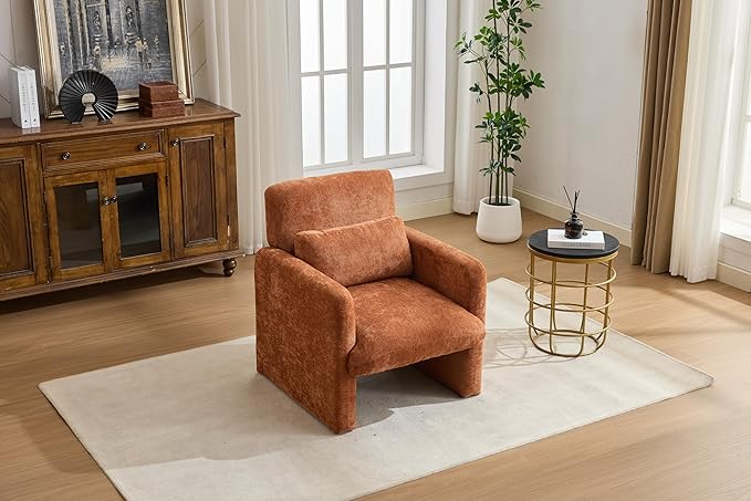 GDFStudio 30" Modern Accent Chair, Upgrade Leisure Boucle Upholstered Armchair with Straight Arms and Waist Pillow, Comfy Single Sofa Chair for Living Room Bedroom Office Apartment, Orange