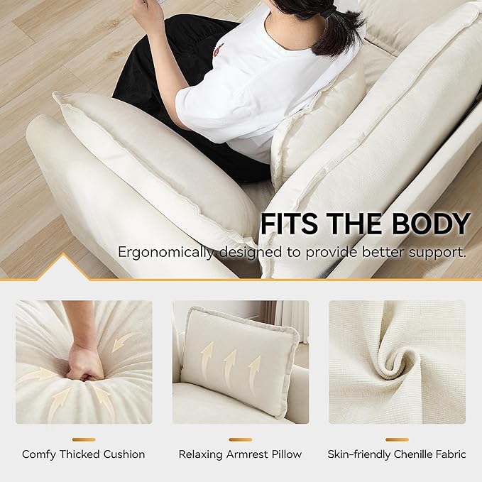 113'' V Shaped Cloud Sectional Sofa, Oversized Deep Seat Couches for Living Room, Chenille Comfy Upholstered Modular Sectional Sofa Couch, Beige
