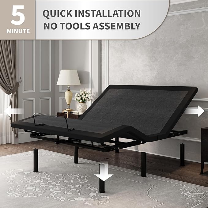 Dyonery Adjustable Bed Base Frame (Frame Only), Head & Foot Incline, 750lbs Lift Capacity, Powerful Quiet Motor, Wireless Remote, 5 Minutes Tools-Free Assembly, Anti-Snore, Queen Size