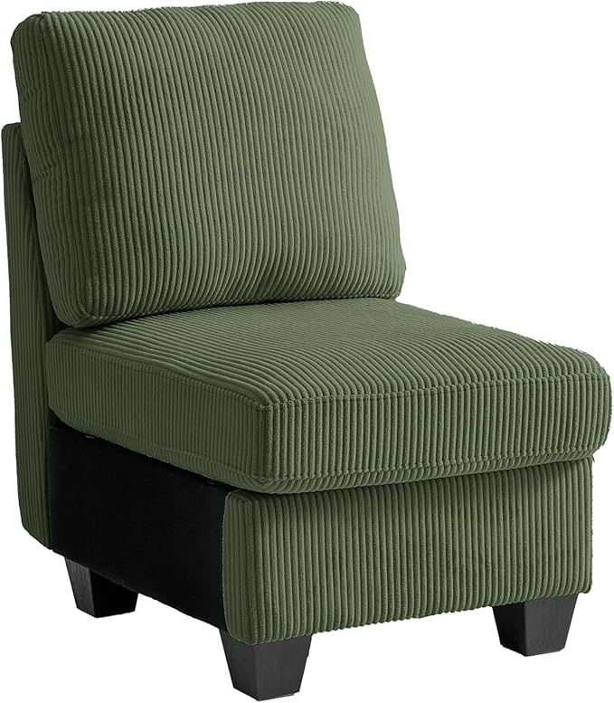 CHIC HOUSE Modular Sectional Sofa with Storage Ottomans, Corduroy Cloud Couch for Small Spaces & Apartments, Reconfigurable L/U Shaped Convertible Corner Sofa, Green, Single Seater