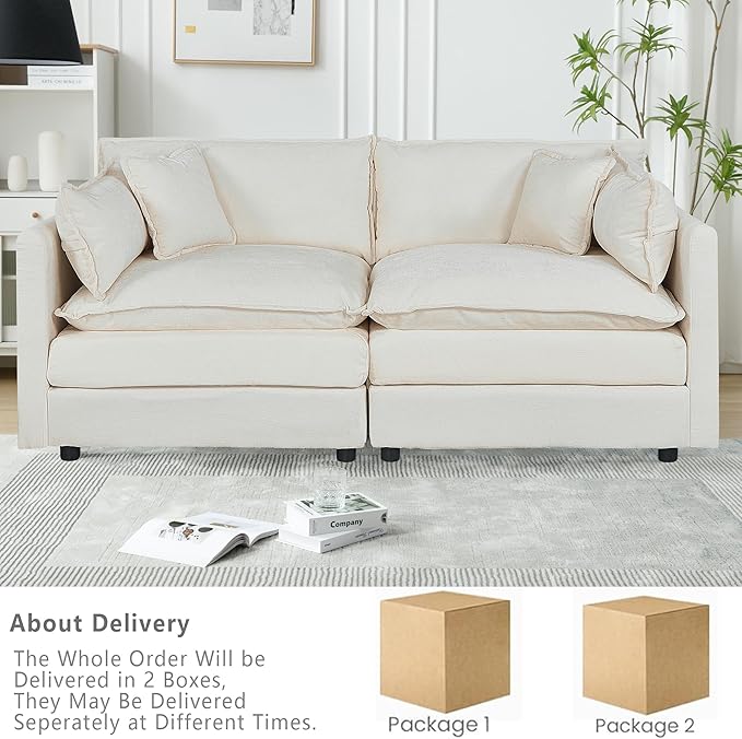 Setawix Chenille Loveseat Sofa Couch with Deep Seat,Large 2 Seater Cloud Couches for Living Room,77.16" Roomy Cloud Sofas,Modular Sectional 2 Seat Sofa with Pillows for Bedroom. (Beige, 2 Seater)