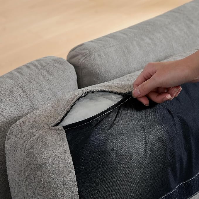 103" Convertible Sectional Sofa with Long Ottoman, Modern Upholstered Fabric L-Shaped Couch with Back Cushions, 6 Seat Sofa Couches for Living Room, Apartment, Office, Light Grey