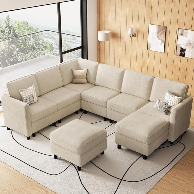 Belffin 107.1" 8 Seats U Shaped Couch Modular Sectional Sofa Seat Couch with Storage Comfy Washable Sectional Couches for Living Room Sofas Set with Chaise,Beige
