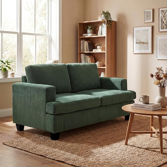 YOUDENOVA Sofa, 63” Comfy Loveseat Sofa with Deep Seats, Couch for Living Room, Modern Sleeper Couch, Green Corduroy