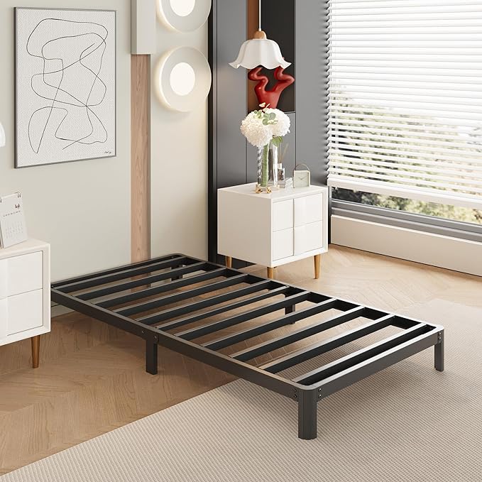 Yicensen 9 Inch Twin Bed Frames with Rounded Corner Legs, Heavy Duty Metal Twin Size Platform Bed Frame No Box Spring Needed, Easy Assembly, Noise Free, Black