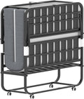AQY Folding Rollaway Bed with 5" Memory Foam Mattress, 3.15" Lift Adjustable Headboard, 75"x46" Twin Size, Heavy Duty Metal Frame on Wheels, Portable for Adults/Guests, Assembly Required