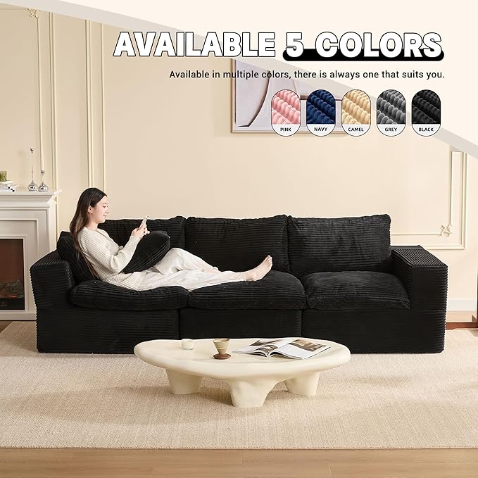 106.3” Sectional Couches for Living Room, Set of Cloud Couch, Modular Sectional Sofa, Convertible Sofas Bed, Deep Seat Sofa, Corduroy, Black