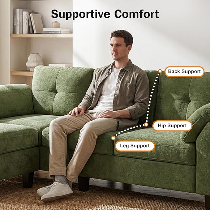WEUP 79" Convertible Sectional Couch with Storage Ottoman, L Shaped Small Sofa, 4 Seat Couches for Living Room, Apartment, Small Space, Green