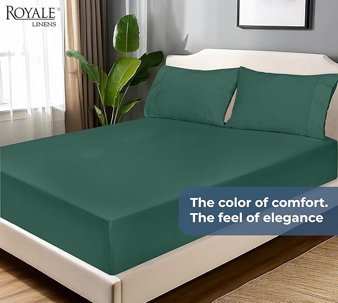 Royale Linens 100% Organic Cotton Fitted Sheet - Percale Weave - Super Soft Deep Pocket Bottom Sheets- Elastic Sheet King Cal Size -California King Fitted Sheets Only -(72"x84"+15", Hunter Green)