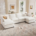 Modular Sectional U Shaped Sofa Couches for Living Room, Cloud Couch with Movable Ottoman, Comfy Chenille Sofa with Pillow for Bedroom and Apartment,Beige