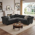 ONBRILL Velvet Chesterfield Sofa, L Shaped Sectional Sofa with Tufted Back & Rolled Arms, 3 Throw Pillows, Small Corner Sectional Couch for Living Room, Apartment, Black | Velvet Fabric