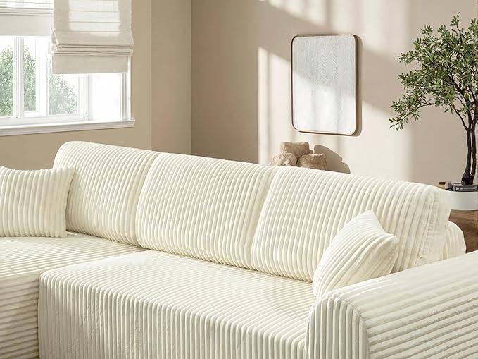 109“L-Shaped Sectional Sofa Boneless Couch Upholstery Cloud Modular Couch with Chaise No Assembly Required Corduroy Fabric Combination Deep Seat Living Room Bedroom (Cream, Left Hand Facing)