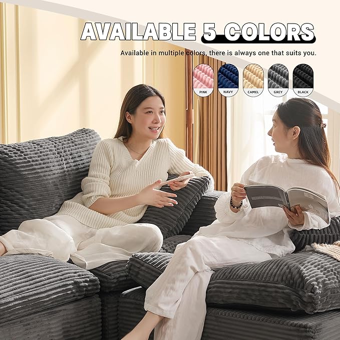 137.8” Sectional Couches for Living Room, Set of Cloud Couch, Modular Sectional Sofa, Convertible Sofas Bed, Deep Seat Sofa, U Shaped Cozy Sofa Furniture Set, Corduroy, Gray