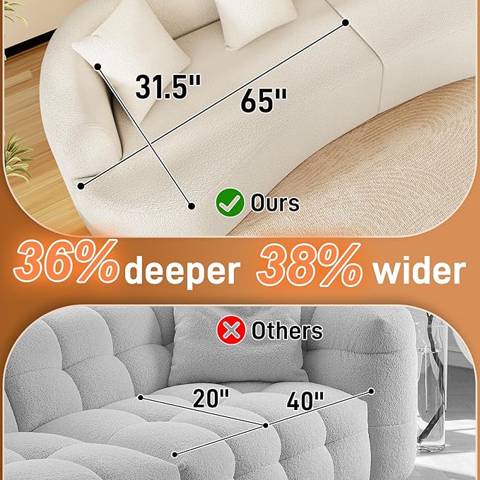 131" Curved Modular Sectional Sofa for Living Room, Modern Chenille Oversized Cloud Couch Sofa, Luxury Plush Extra Deep 4-Seater Boucle Couch for Apartment‌‌, No Assembly Required, Cream White